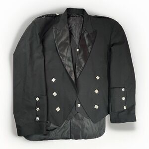 Scottish Celtic Jacket Vest for kilt Suit Mens Black Formal 2 Piece Atlantakilts